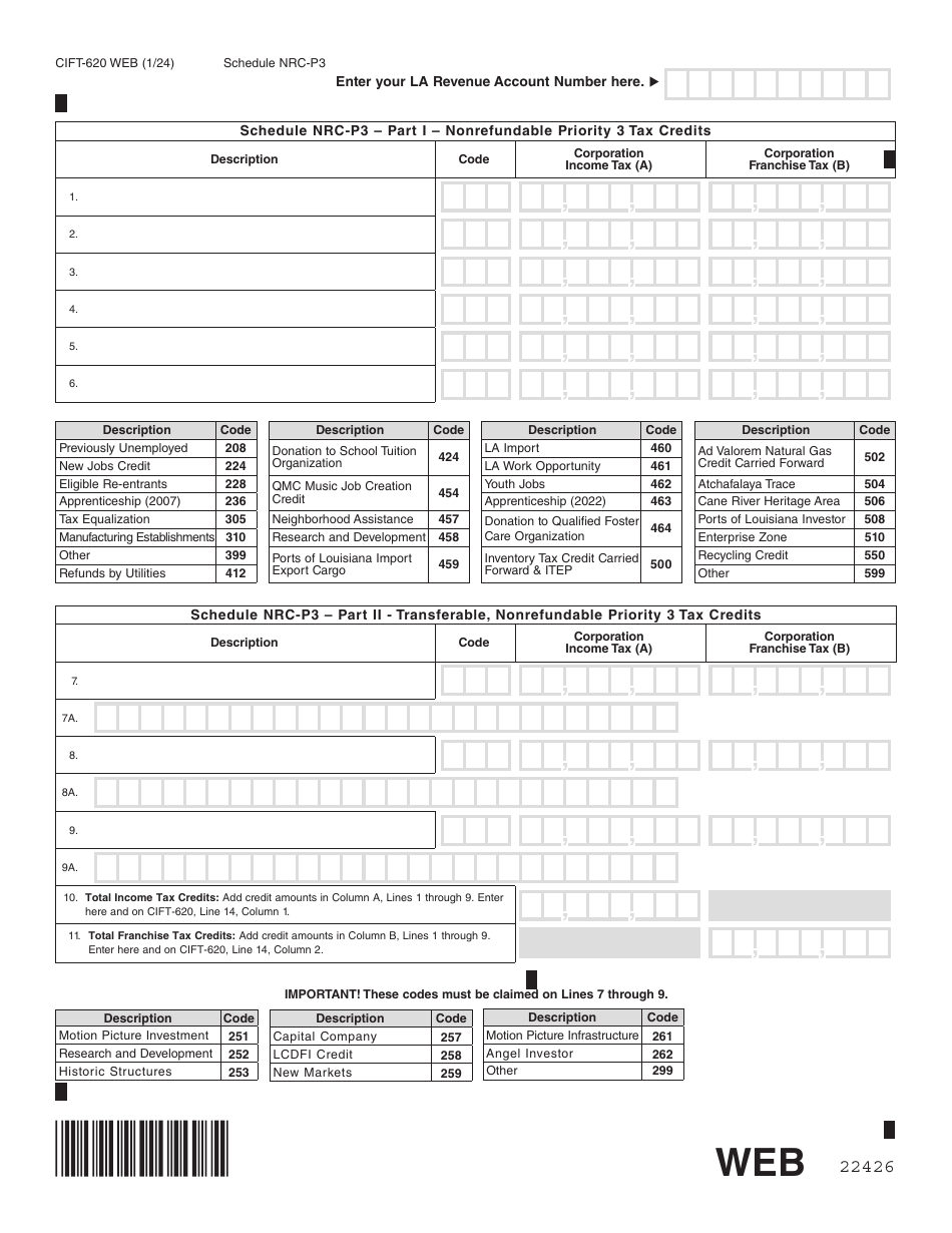 Form CIFT-620 Download Fillable PDF or Fill Online Louisiana ...