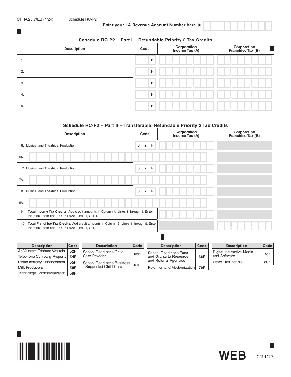 Form CIFT-620 Louisiana Corporation and Franchise Income Tax Return - Louisiana, Page 6