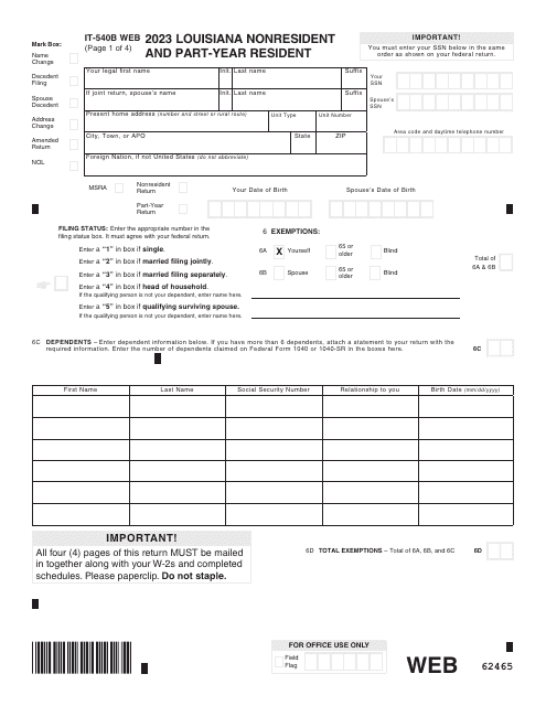 Form IT-540B Louisiana Nonresident and Part-Year Resident - Louisiana, 2023