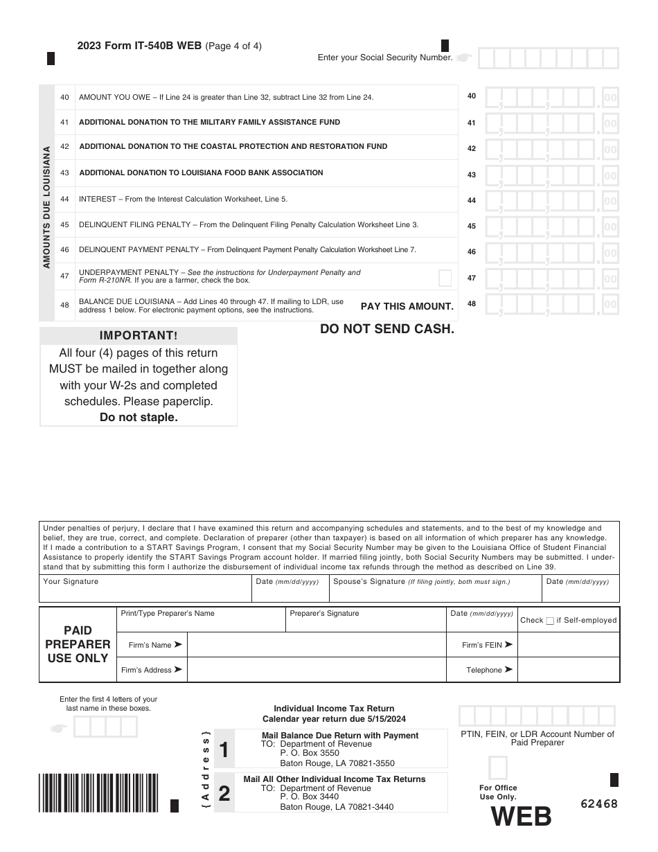 Form IT-540B Louisiana Nonresident and Part-Year Resident - Louisiana, Page 4