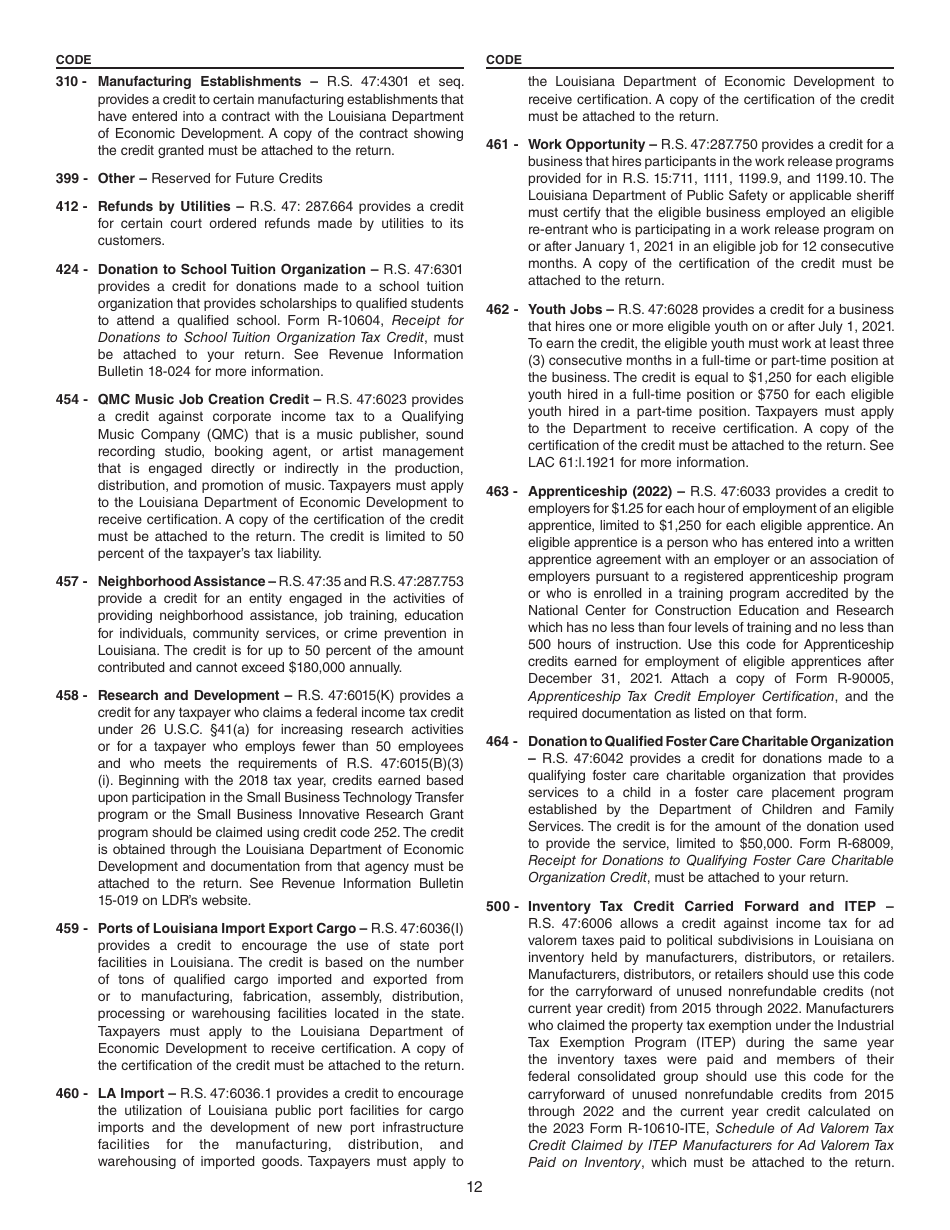 Instructions for Form IT-541 Fiduciary Income Tax Return - Louisiana, Page 12