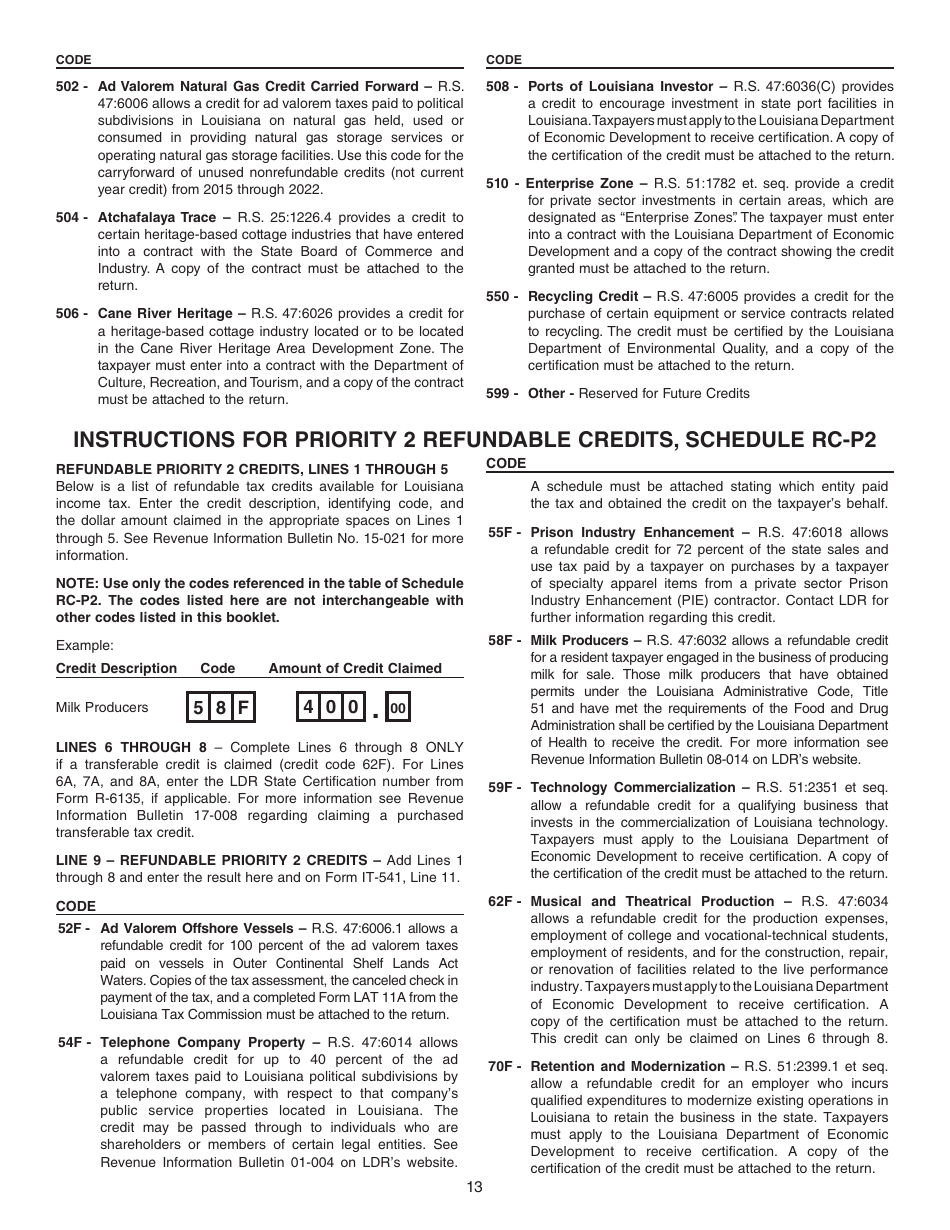 Instructions for Form IT-541 Fiduciary Income Tax Return - Louisiana, Page 13