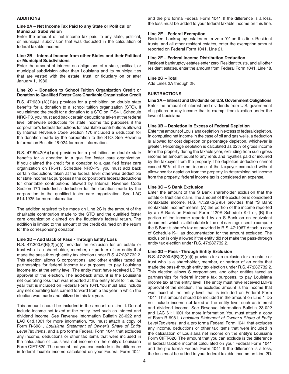 Instructions for Form IT-541 Fiduciary Income Tax Return - Louisiana, Page 4
