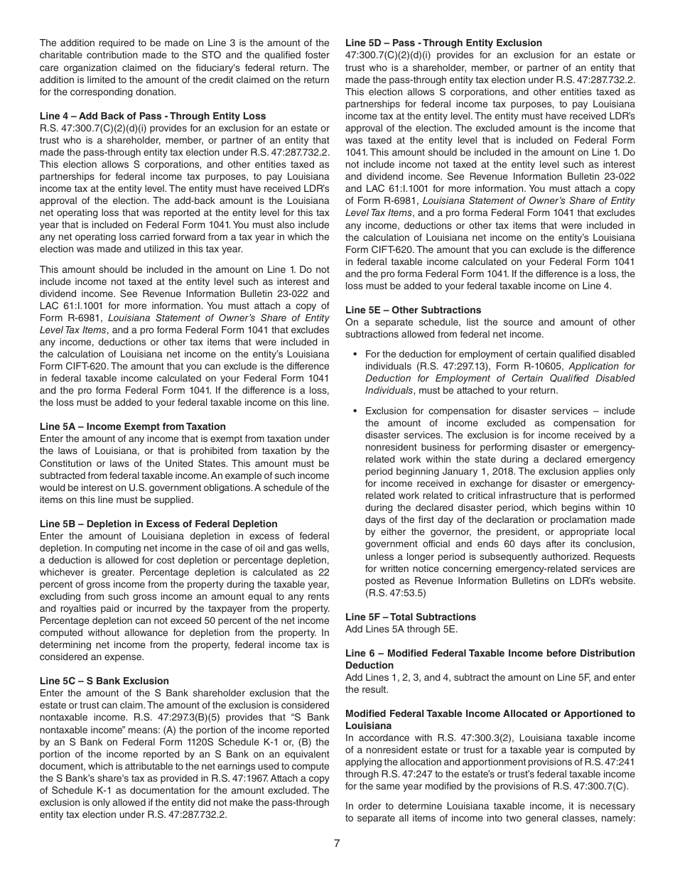 Instructions for Form IT-541 Fiduciary Income Tax Return - Louisiana, Page 7