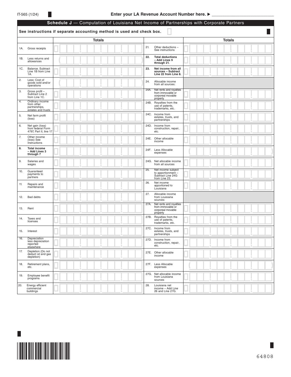 Form IT-565 Partnership Return of Income - Louisiana, Page 8