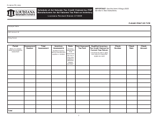 Document preview: Form R-10610-ITE Schedule of Ad Valorem Tax Credit Claimed by Itep Manufacturers for Ad Valorem Tax Paid on Inventory - Louisiana, 2023