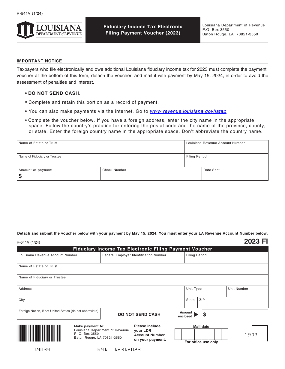 Form R541V Download Fillable PDF or Fill Online Fiduciary Tax