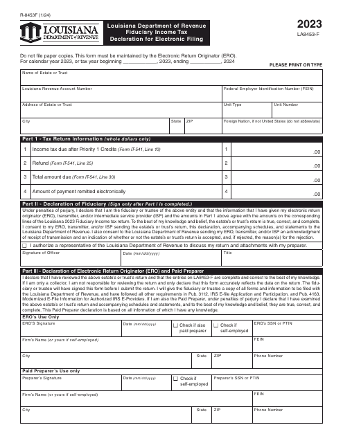 Form R-8453F Fiduciary Income Tax Declaration for Electronic Filing - Louisiana, 2023