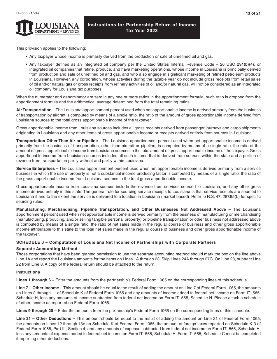 Instructions for Form IT-565 Partnership Return of Income - Louisiana, Page 13