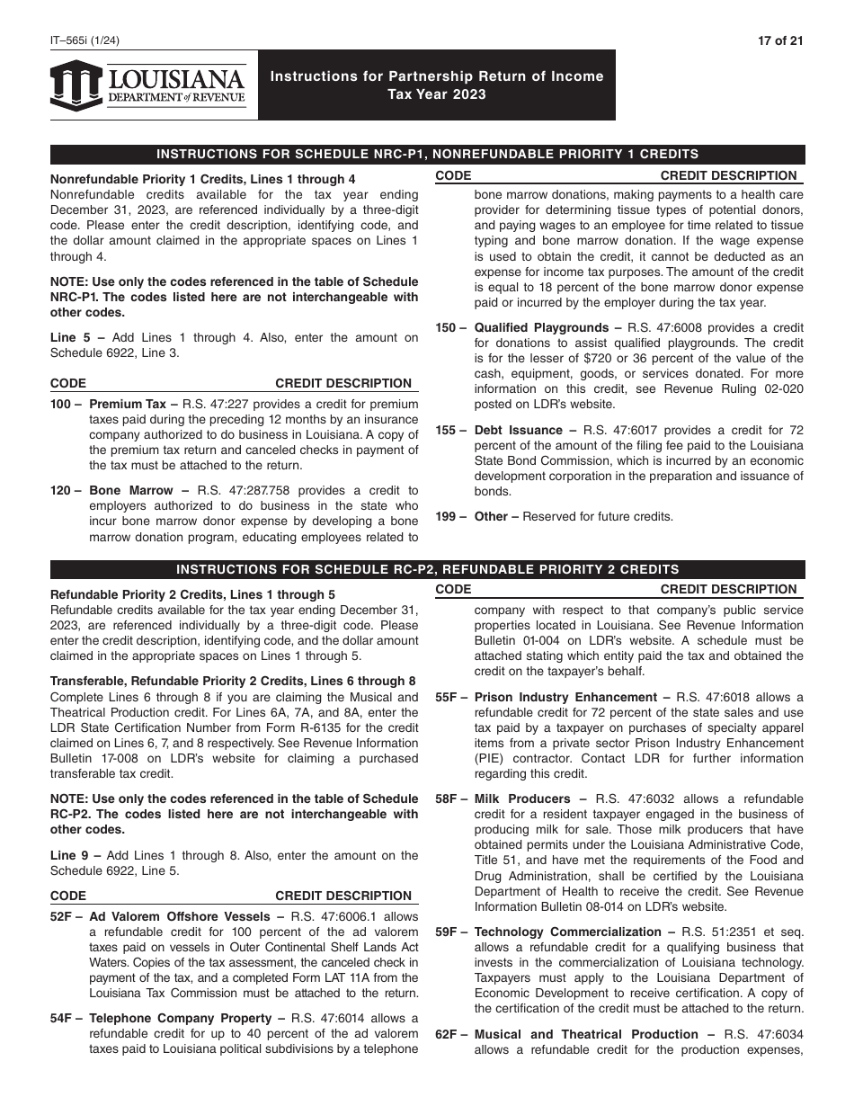 Instructions for Form IT-565 Partnership Return of Income - Louisiana, Page 17