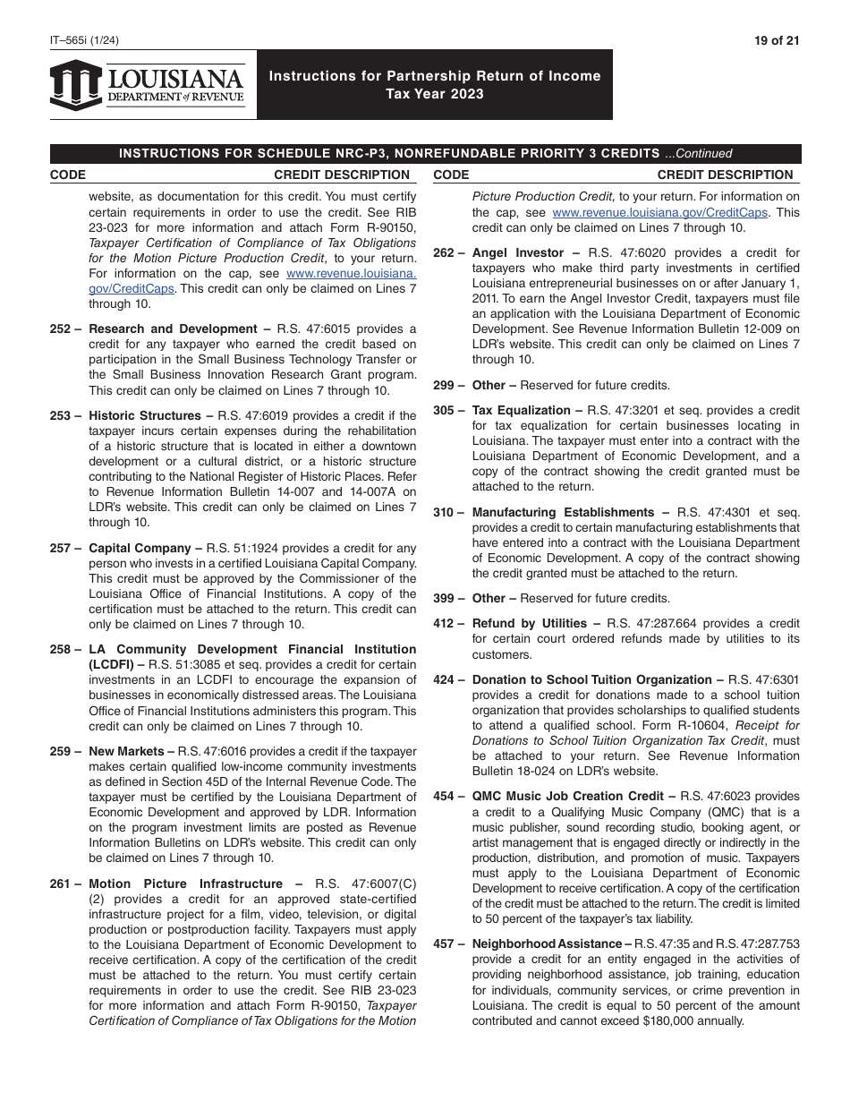 Instructions for Form IT-565 Partnership Return of Income - Louisiana, Page 19