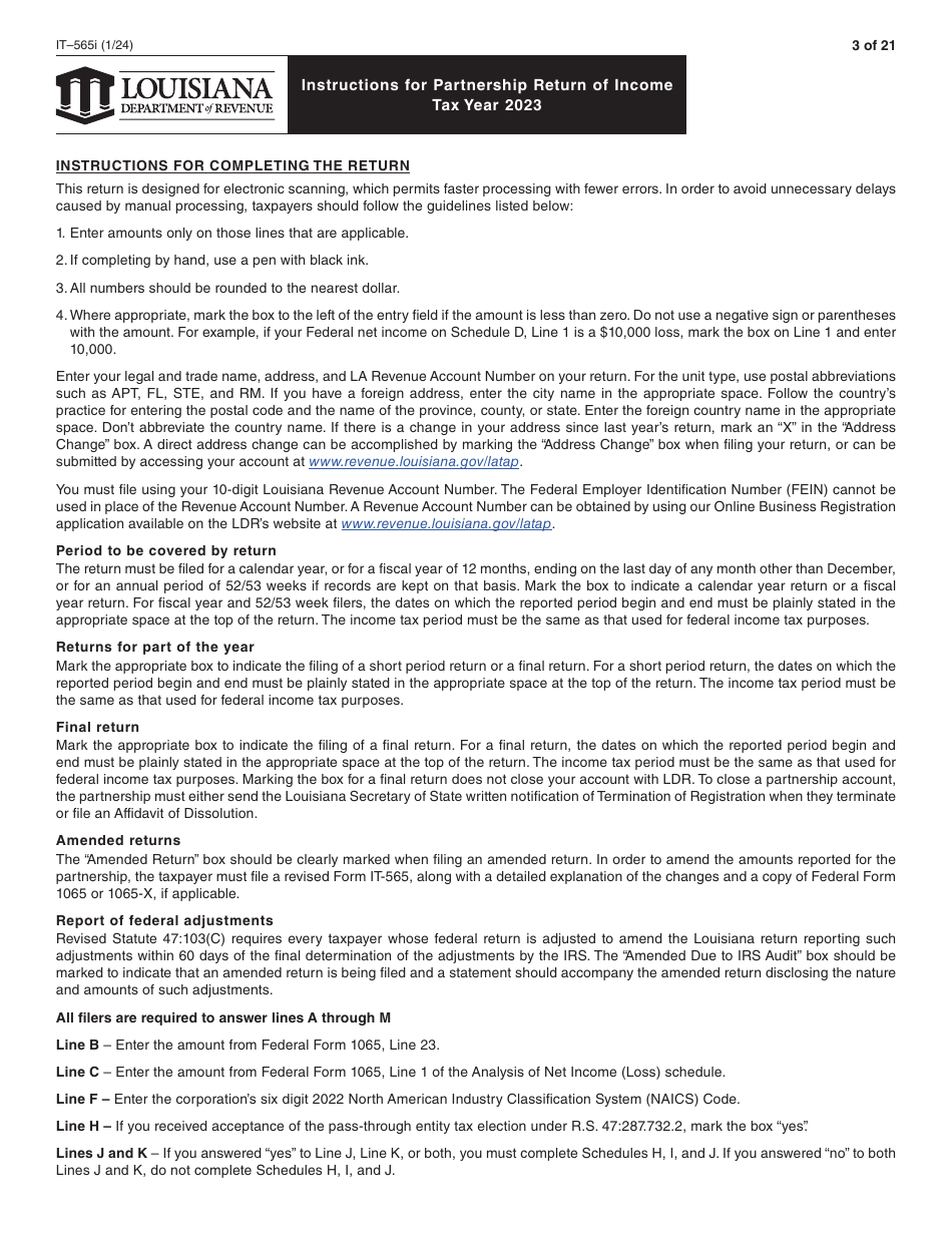 Instructions for Form IT-565 Partnership Return of Income - Louisiana, Page 3