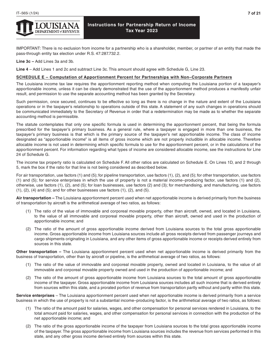 Instructions for Form IT-565 Partnership Return of Income - Louisiana, Page 7