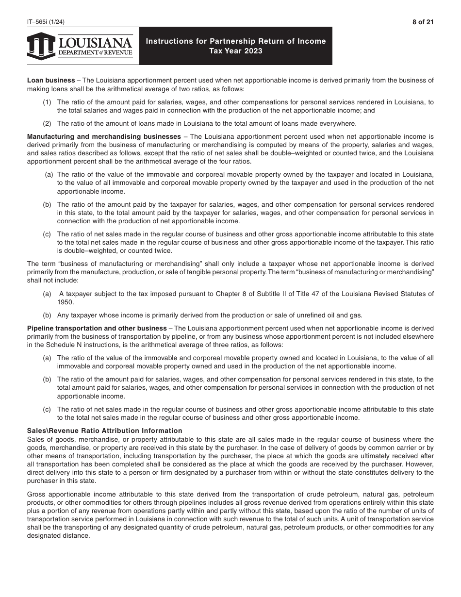 Instructions for Form IT-565 Partnership Return of Income - Louisiana, Page 8