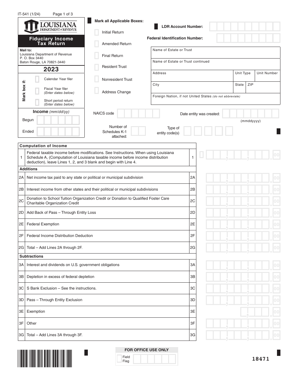 Form IT-541 Fiduciary Income Tax Return - Louisiana, Page 1