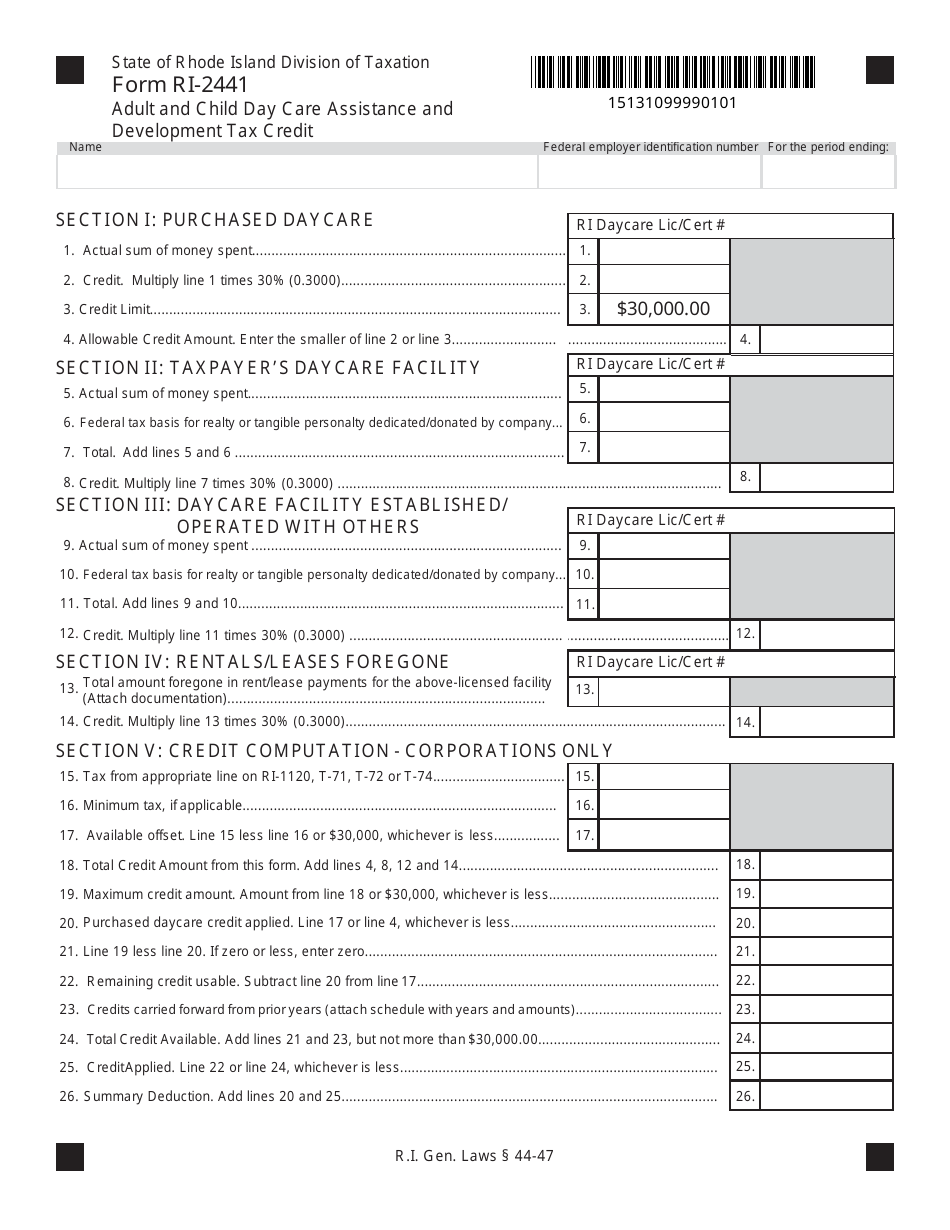 Form RI2441 Download Fillable PDF or Fill Online Adult and Child Day