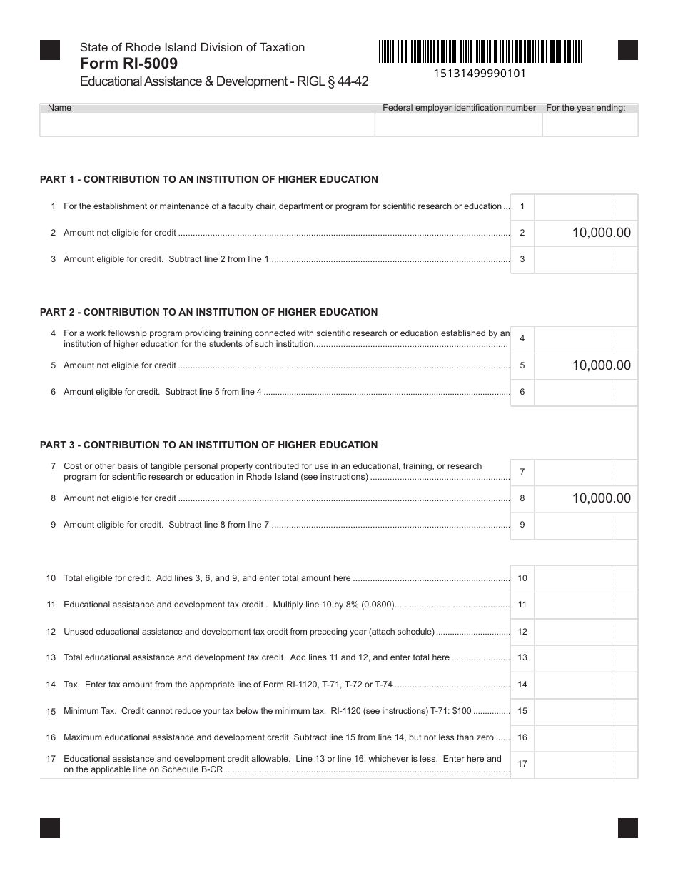 Form RI-5009 - Fill Out, Sign Online and Download Fillable PDF, Rhode ...