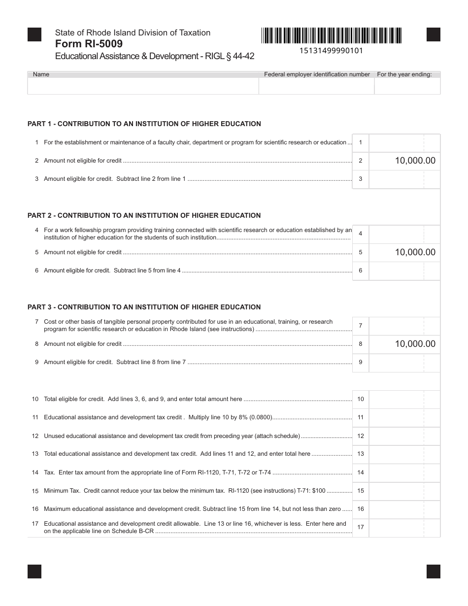Form RI-5009 Educational Assistance and Development - Rhode Island, Page 1