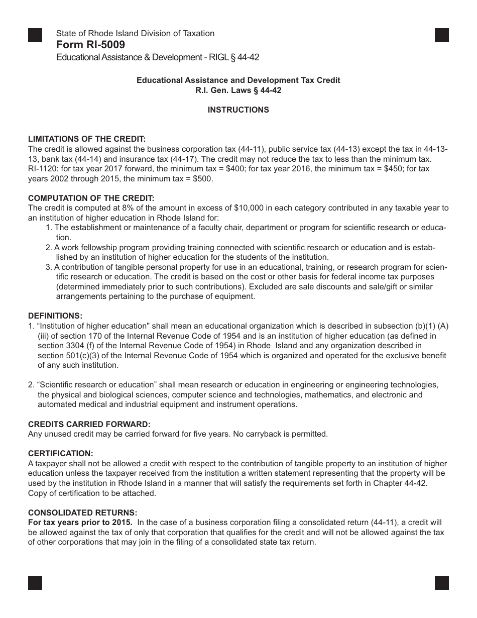 Form RI-5009 Educational Assistance and Development - Rhode Island, Page 2
