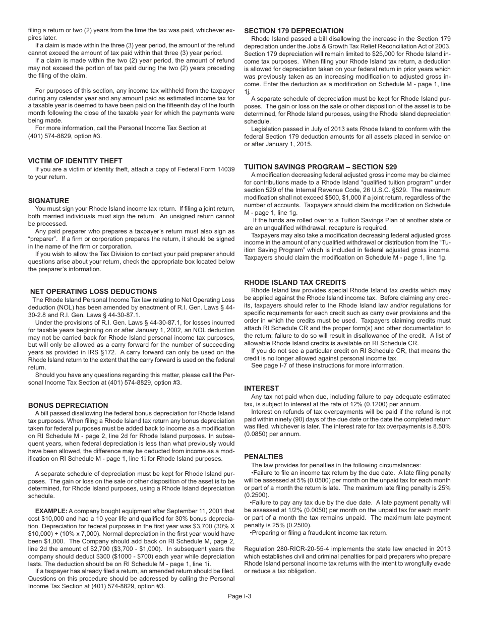 Instructions for Form RI-1040 Resident Individual Income Tax Return - Rhode Island, Page 3