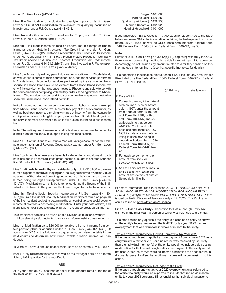 Download Instructions for Form RI1040NR Nonresident Individual