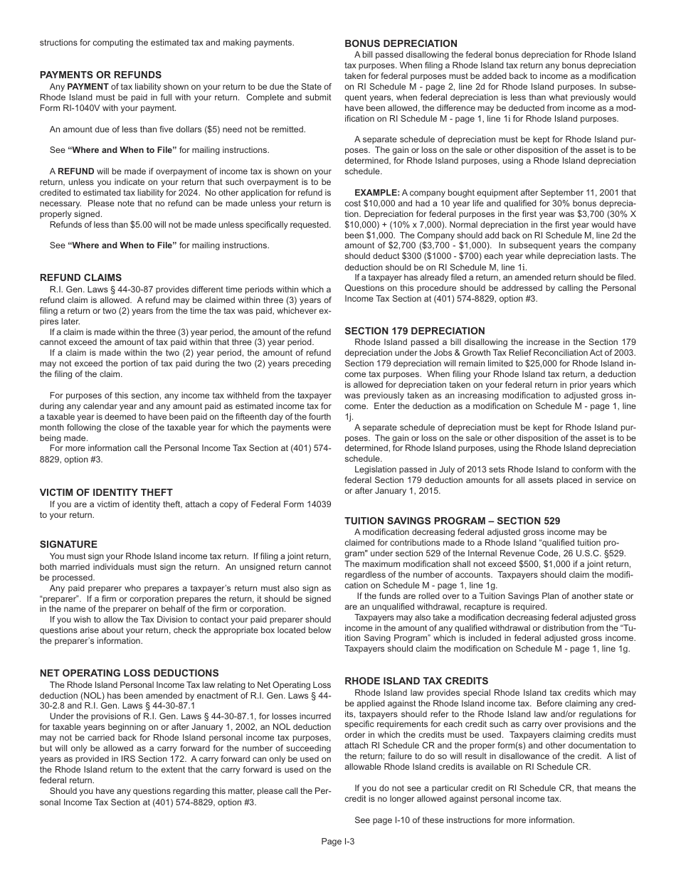 Download Instructions for Form RI1040NR Nonresident Individual