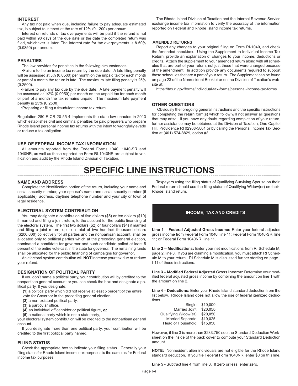 Download Instructions for Form RI1040NR Nonresident Individual