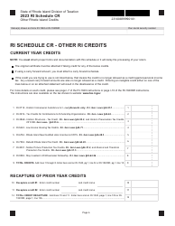 Document preview: Schedule CR Other Rhode Island Credits - Rhode Island, 2023