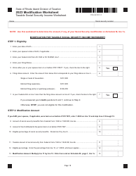 Document preview: Modification Worksheet - Taxable Social Security Income Worksheet - Rhode Island, 2023