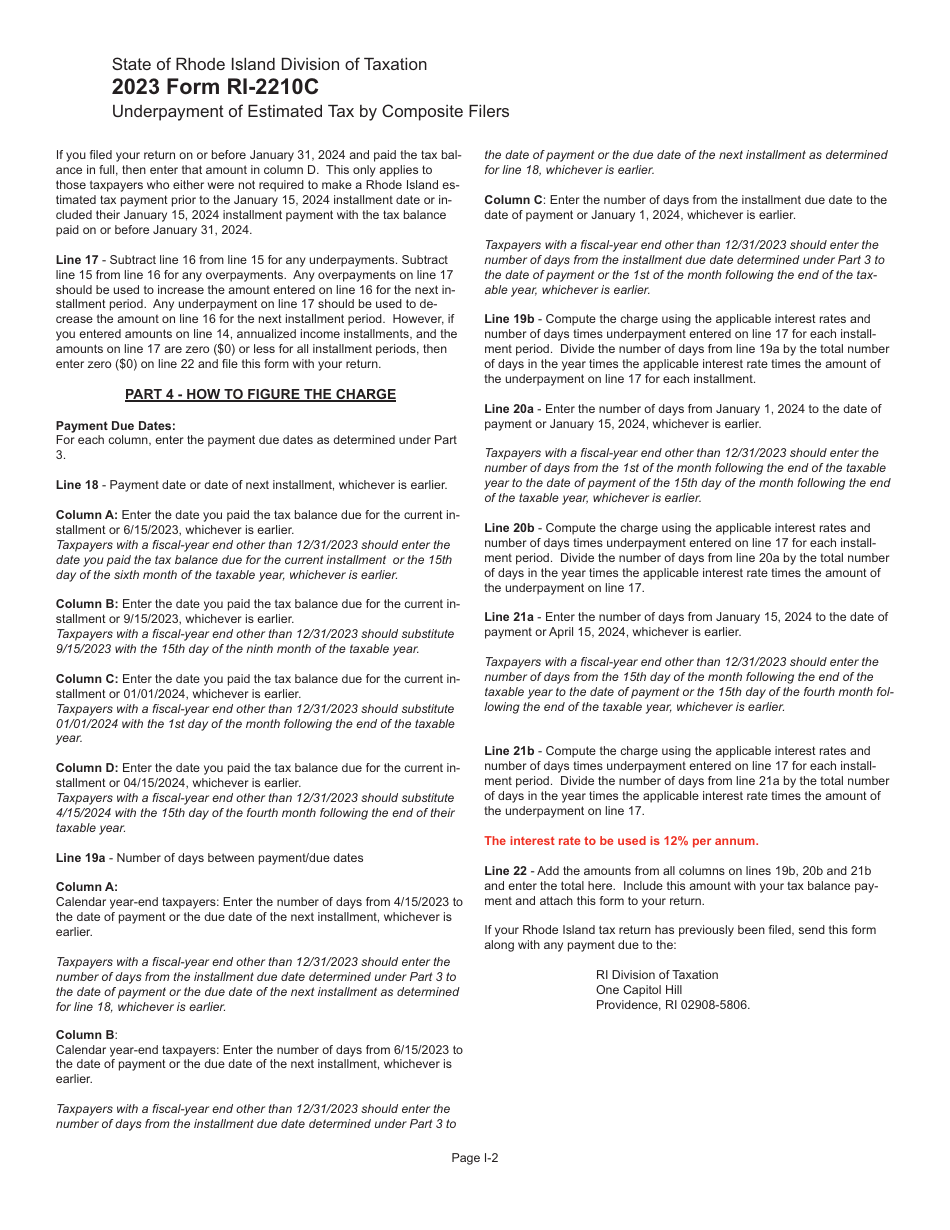 Form RI-2210C Underpayment of Estimated Tax by Composite Filers - Rhode Island, Page 4