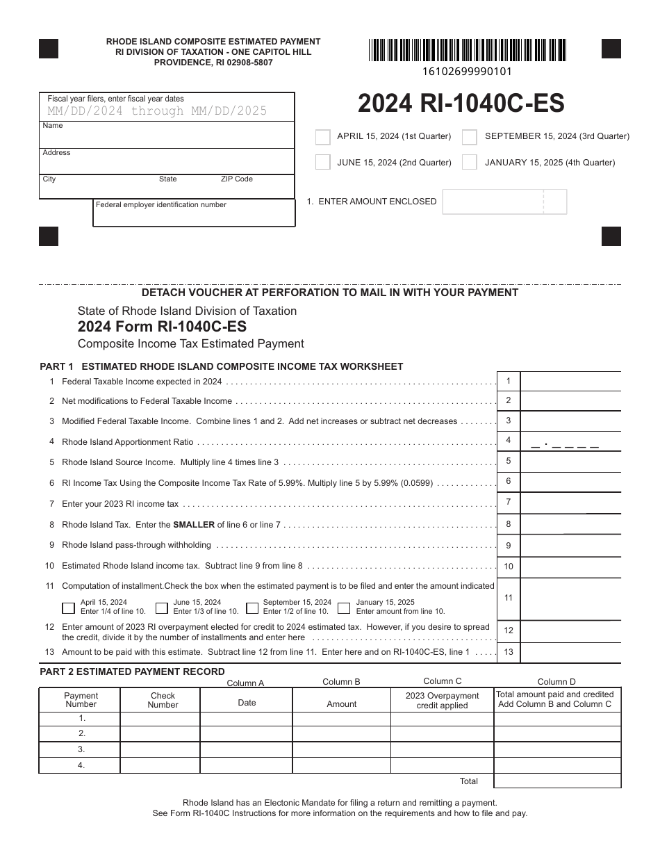 Form RI-1040C-ES Composite Income Tax Estimated Payment - Rhode Island, Page 1
