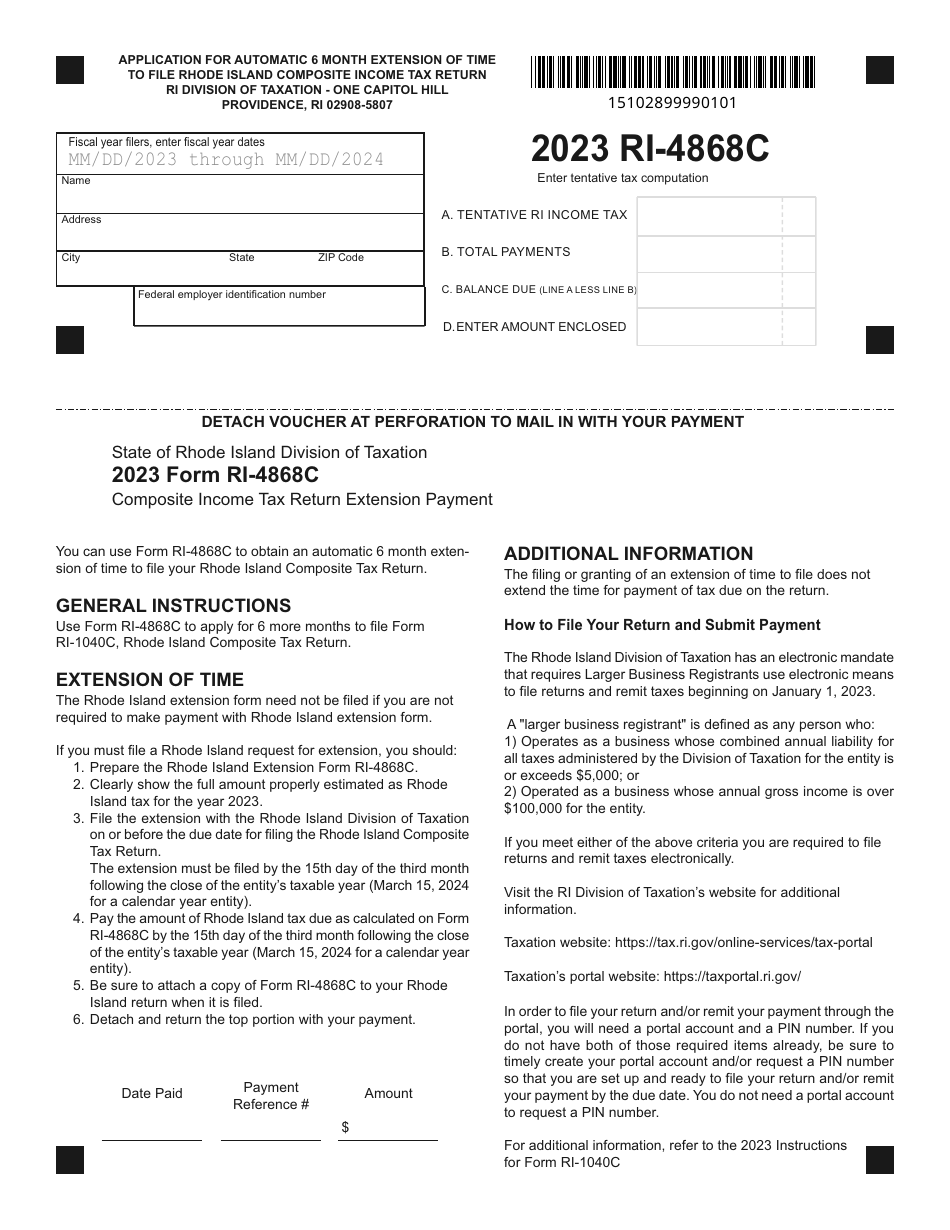 Form RI-4868C Application for Automatic 6 Month Extension of Time to File Rhode Island Composite Income Tax Return - Rhode Island, Page 1