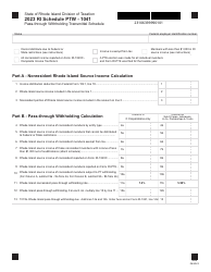 Document preview: Schedule PTW-1041 Pass-Through Withholding Transmittal Schedule - Rhode Island, 2023