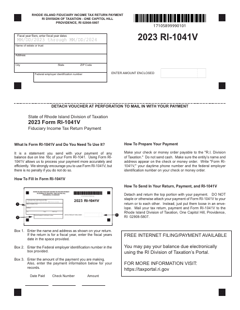 Form RI-1041V Fiduciary Income Tax Return Payment - Rhode Island, 2023