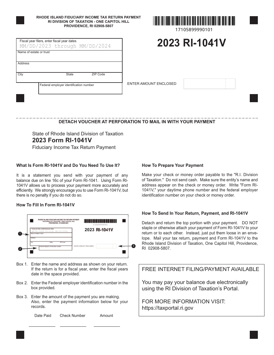 Form RI-1041V Fiduciary Income Tax Return Payment - Rhode Island, Page 1