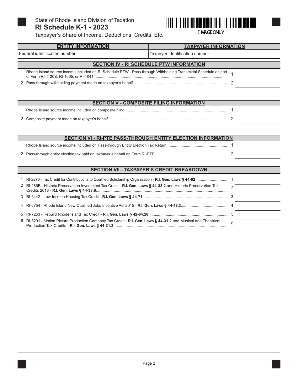 Schedule K-1 Taxpayers Share of Income, Deductions, Credits, Etc. - Rhode Island, Page 2