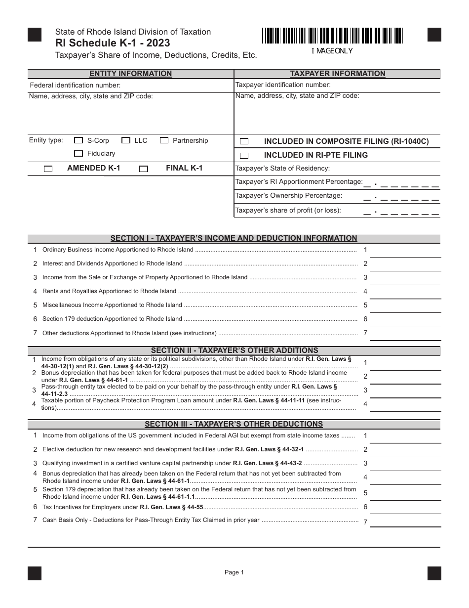 2023 Rhode Island Taxpayer's Share of Deductions, Credits, Etc