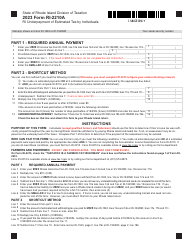 Document preview: Form RI-2210A Ri Underpayment of Estimated Tax by Individuals - Rhode Island, 2023