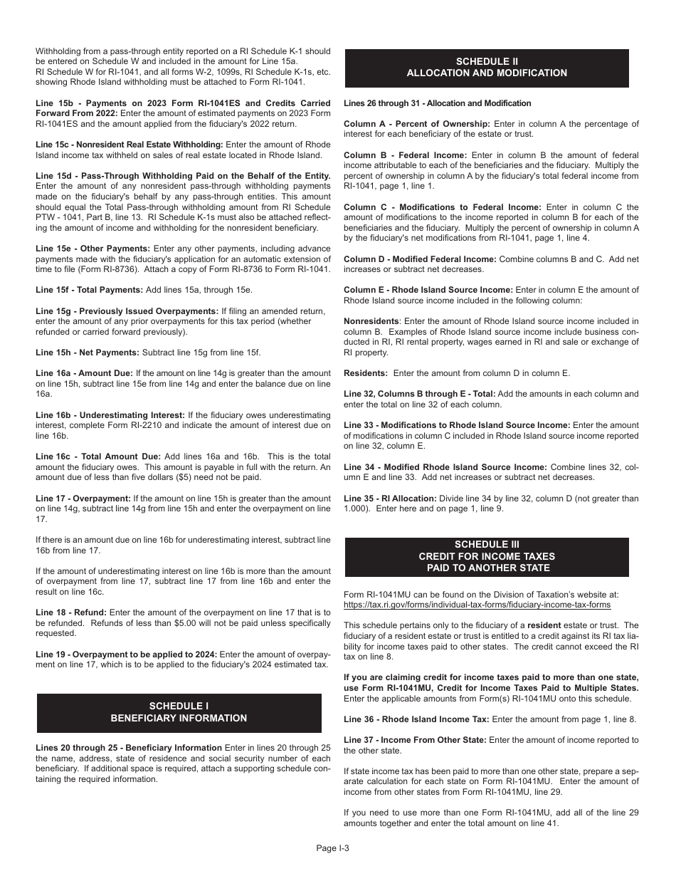 Instructions for Form RI-1041 Fiduciary Income Tax Return - Rhode Island, Page 3