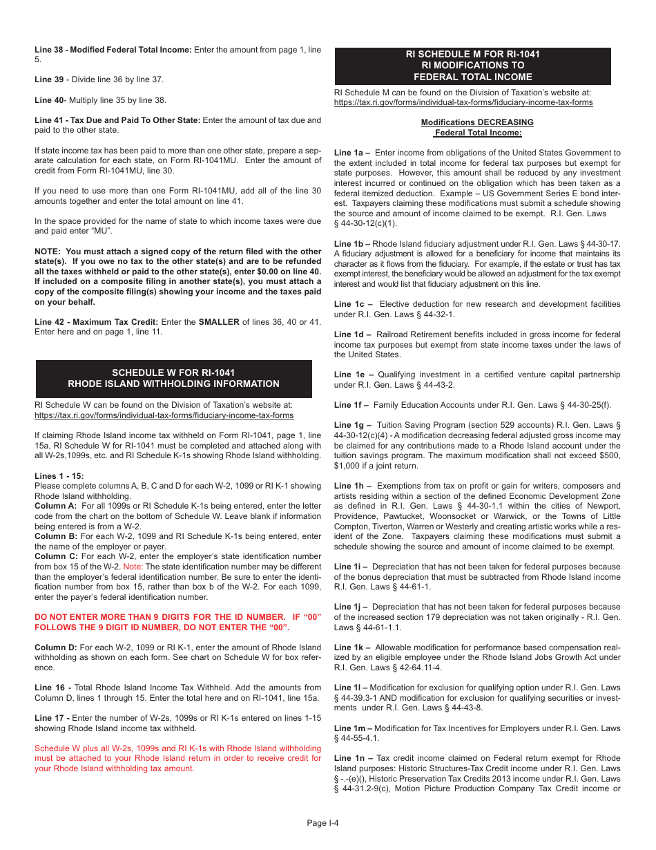 Instructions for Form RI-1041 Fiduciary Income Tax Return - Rhode Island, Page 4