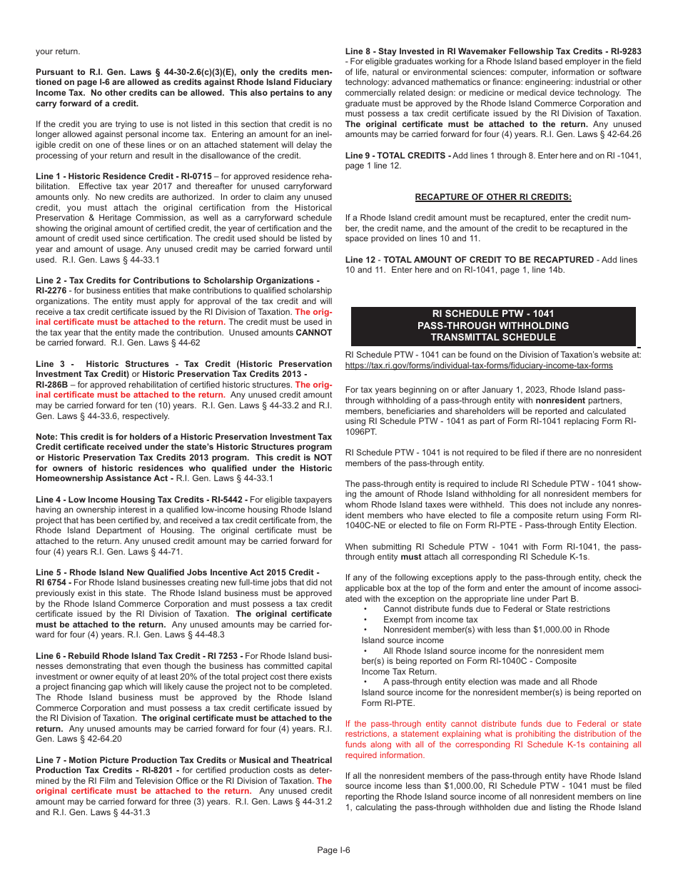 Instructions for Form RI-1041 Fiduciary Income Tax Return - Rhode Island, Page 6