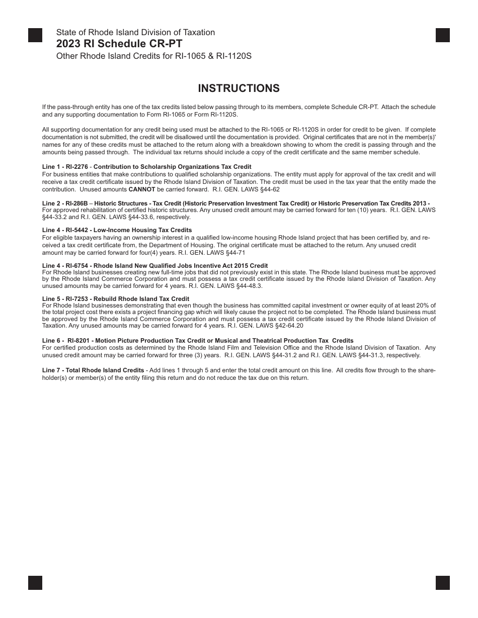 Schedule CR-PT Other Rhode Island Credits for Ri-1065  Ri-1120s - Rhode Island, Page 2