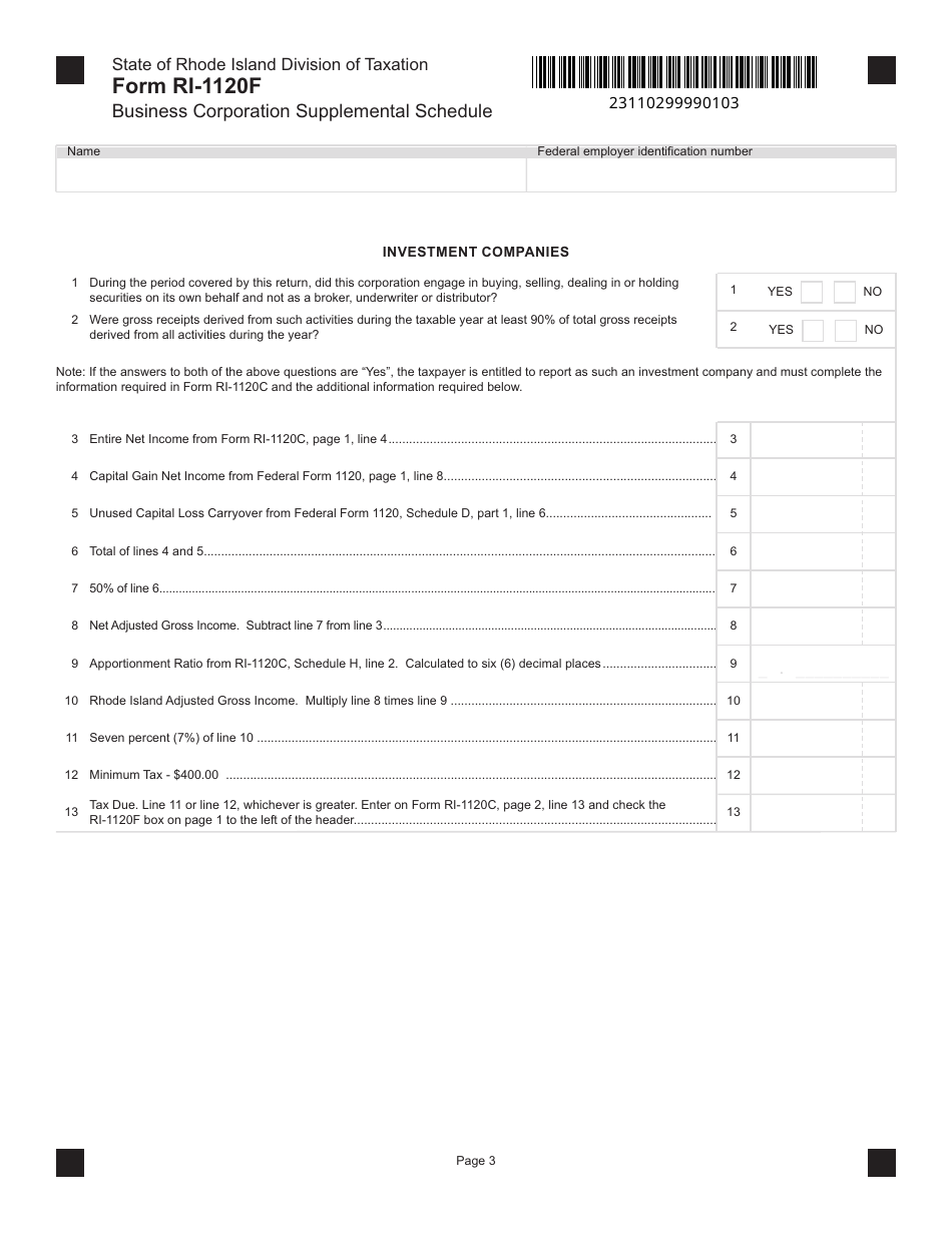 Form RI-1120F Business Corporation Supplemental Schedule - Rhode Island, Page 3