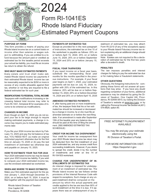 Form RI-1041ES Rhode Island Fiduciary Estimated Payment Coupons - Rhode Island, 2024