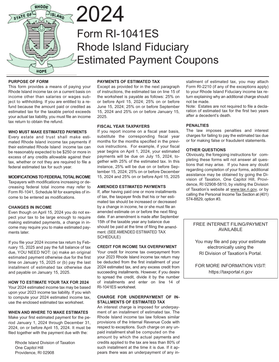Form RI-1041ES Rhode Island Fiduciary Estimated Payment Coupons - Rhode Island, Page 1