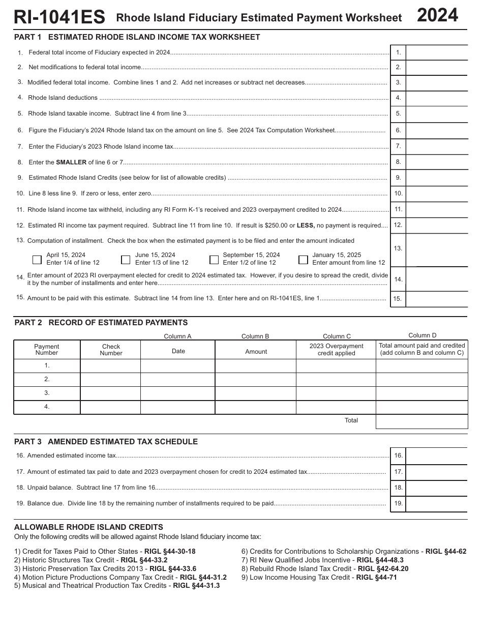 Form RI-1041ES Download Fillable PDF or Fill Online Rhode Island ...