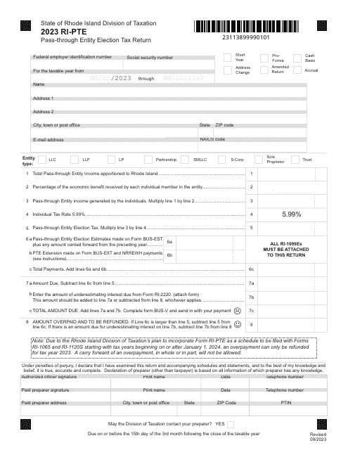Form RI-PTE 2023 Printable Pdf