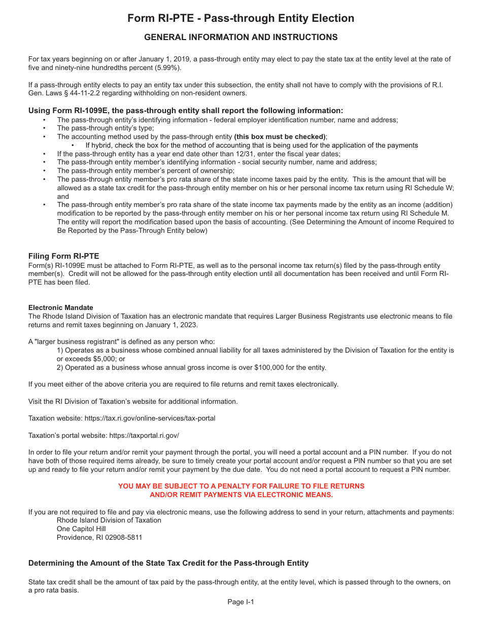 Form RI-PTE Pass-Through Entity Election Tax Return - Rhode Island, Page 2