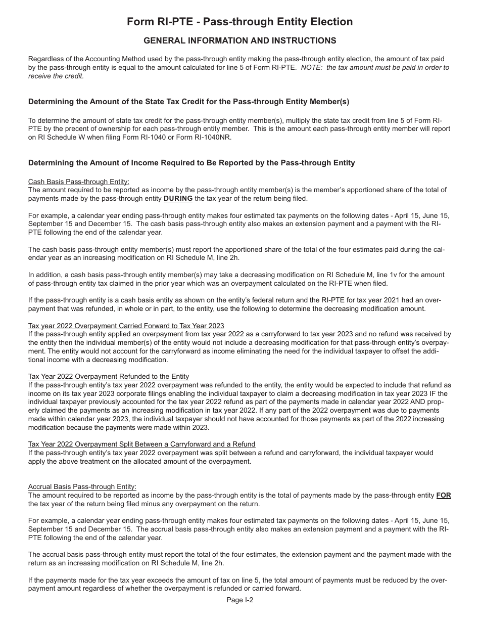 Form RI-PTE Pass-Through Entity Election Tax Return - Rhode Island, Page 3