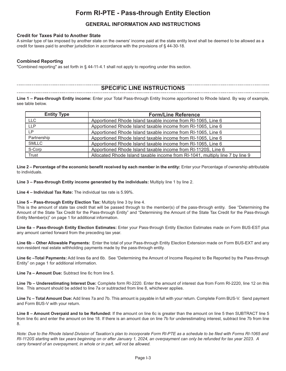 Form RI-PTE Pass-Through Entity Election Tax Return - Rhode Island, Page 4